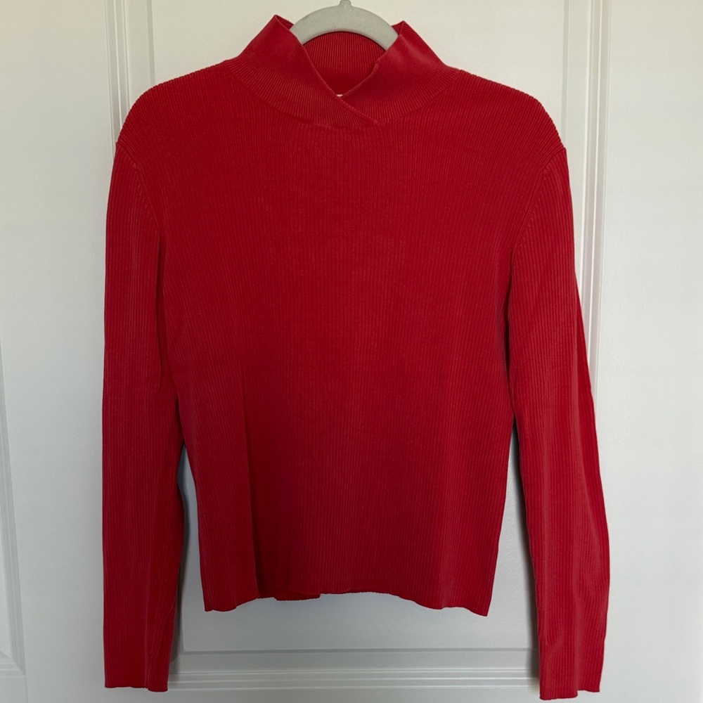 Vintage Coldwater Creek silk blend Red Ribbed Mock Neck Sweater